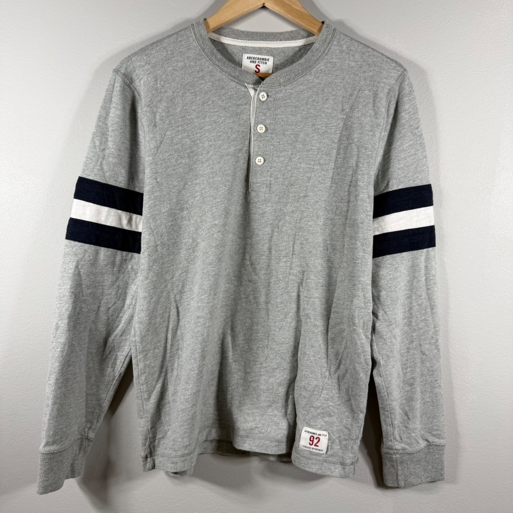 Abercrombie & Fitch Sleeve Stripe Athletic Patch Henley Gray S